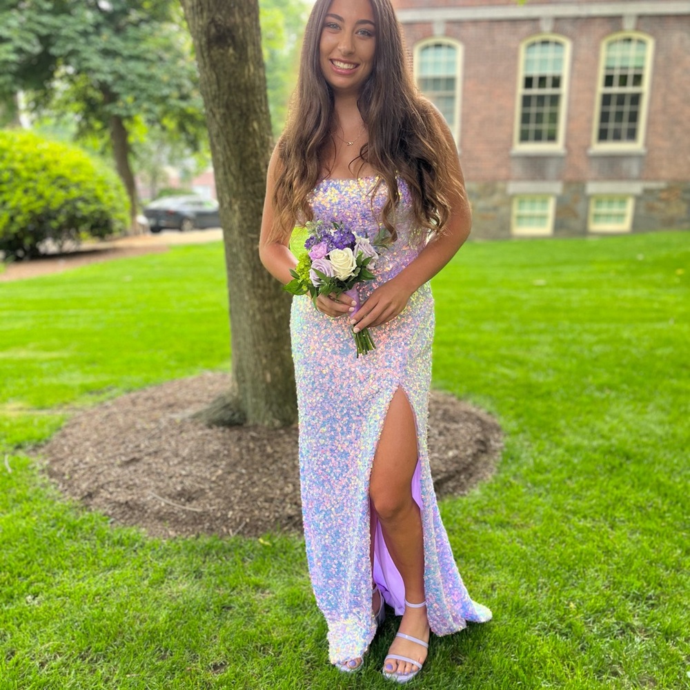 Jovani Lavender Sequin Prom Dress